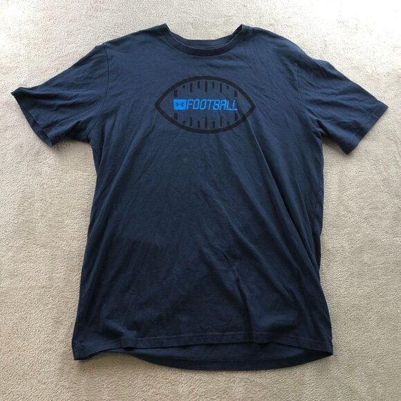 Under Armour Mens T-Shirt Large Short Sleeve Loose Fit Football Tee Casual Navy - Picture 8 of 9